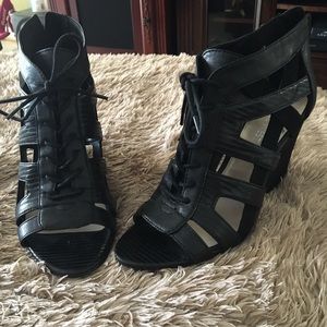 Nine West Black lace up wedges
